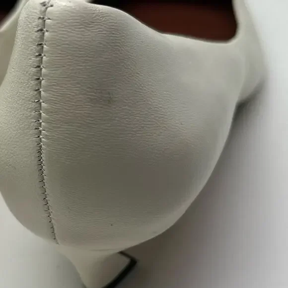 Zara Women's Metal Detail White Leather Kitten Heel Pointed Toe Shoes - Picture 10 of 11